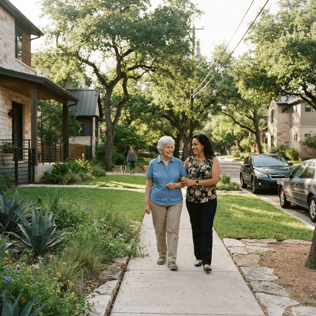Established residential neighborhood in North Austin and Wells Branch, Texas supported by Morning Glory in-home assistance and companion care