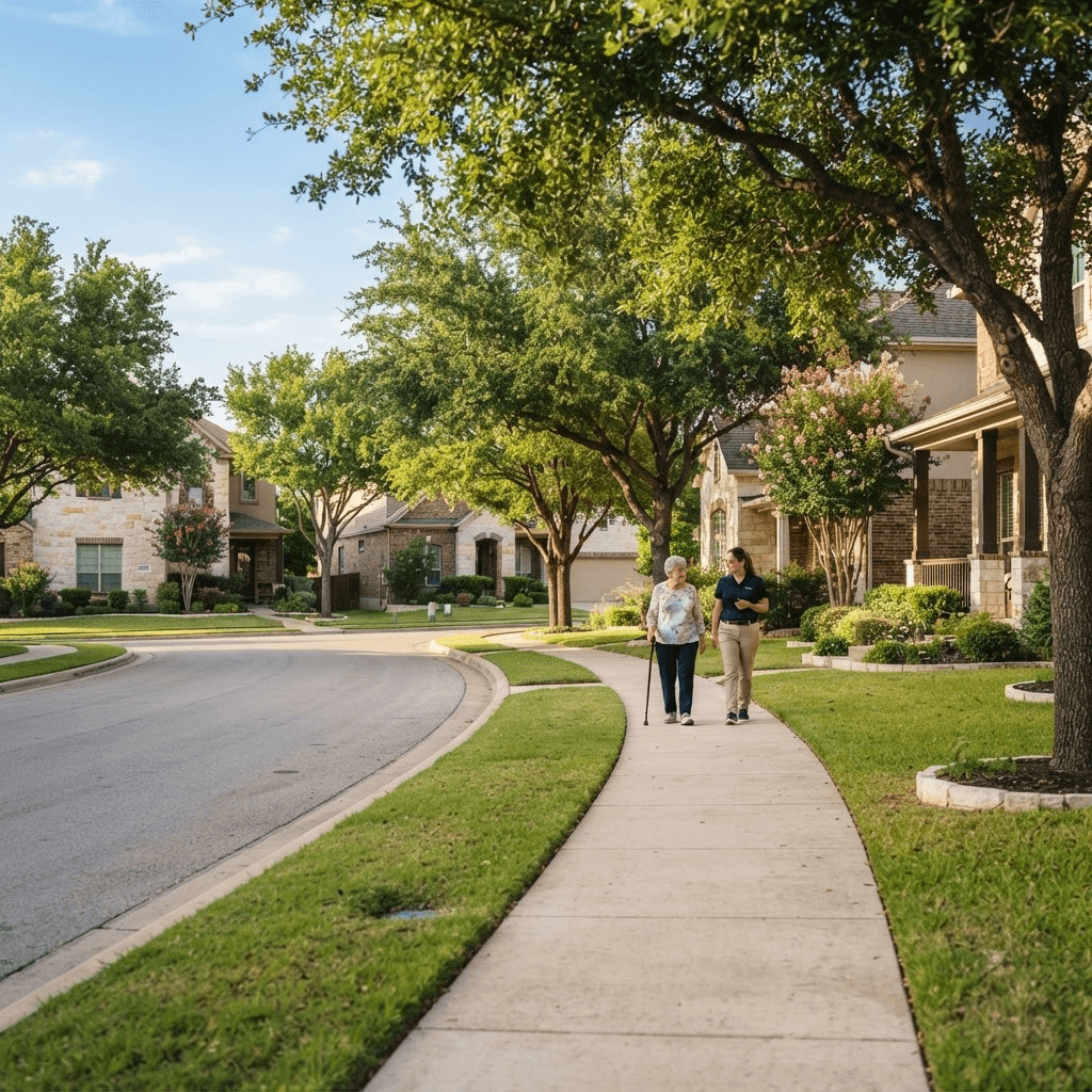 Peaceful residential neighborhood near medical centers in Round Rock, Williamson County, Texas served by Morning Glory in-home caregivers